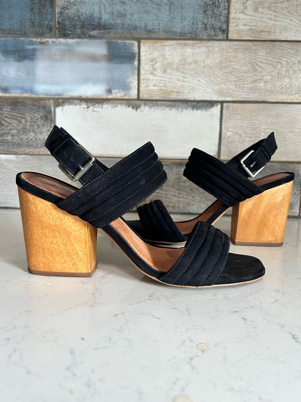 Madewell Black Suede Block Heel Sandals
